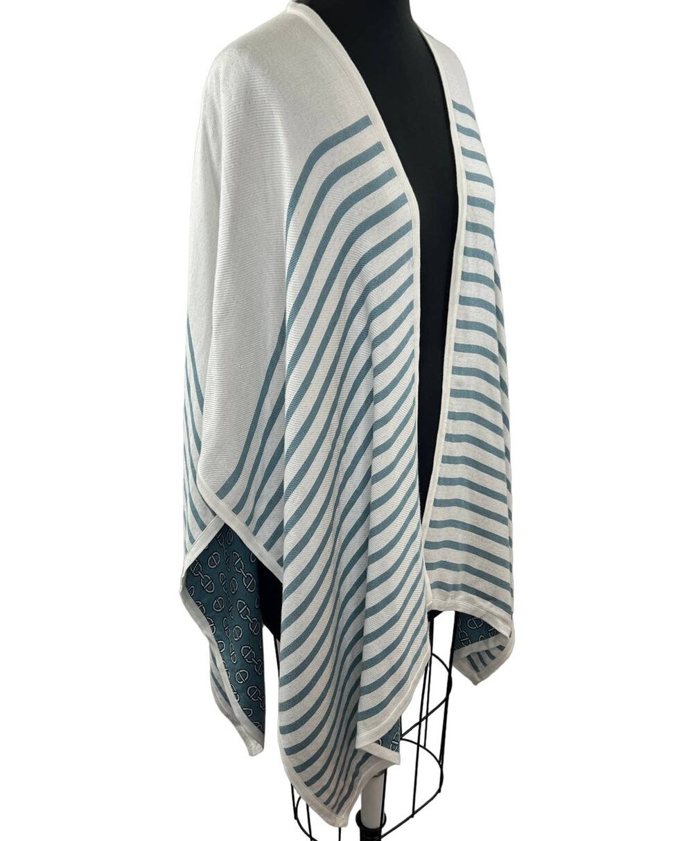 ANN TAYLOR Teal Front Reversible Chain Link Stripe Jacquard Poncho One Size